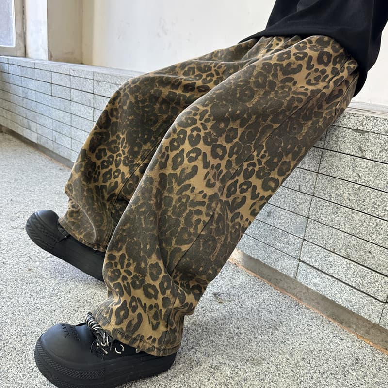 柄 パンツ もこもこ豹柄ワイドパンツ