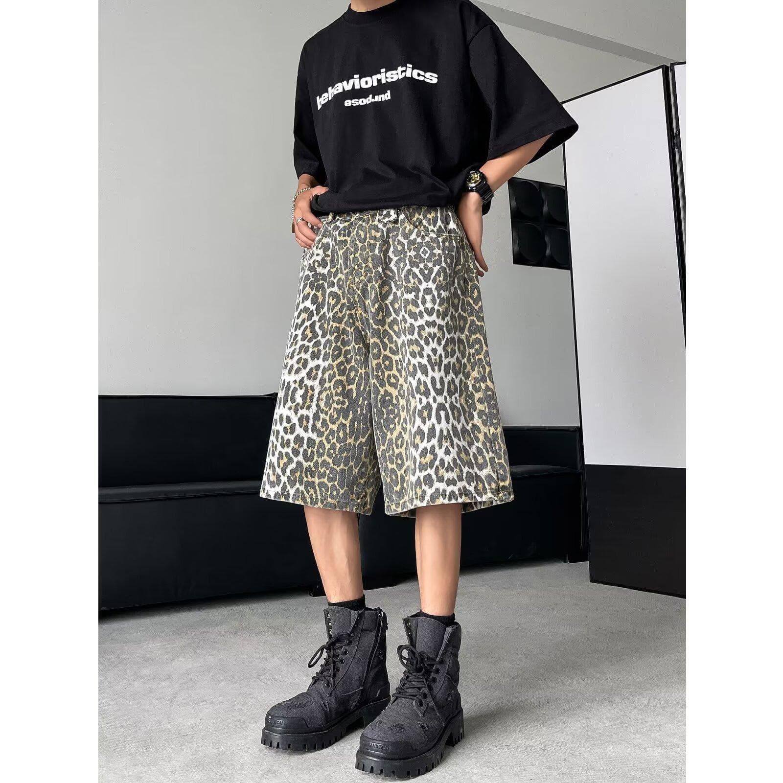 柄 パンツ モダンヒョウがら ワイドクロップドパンツ