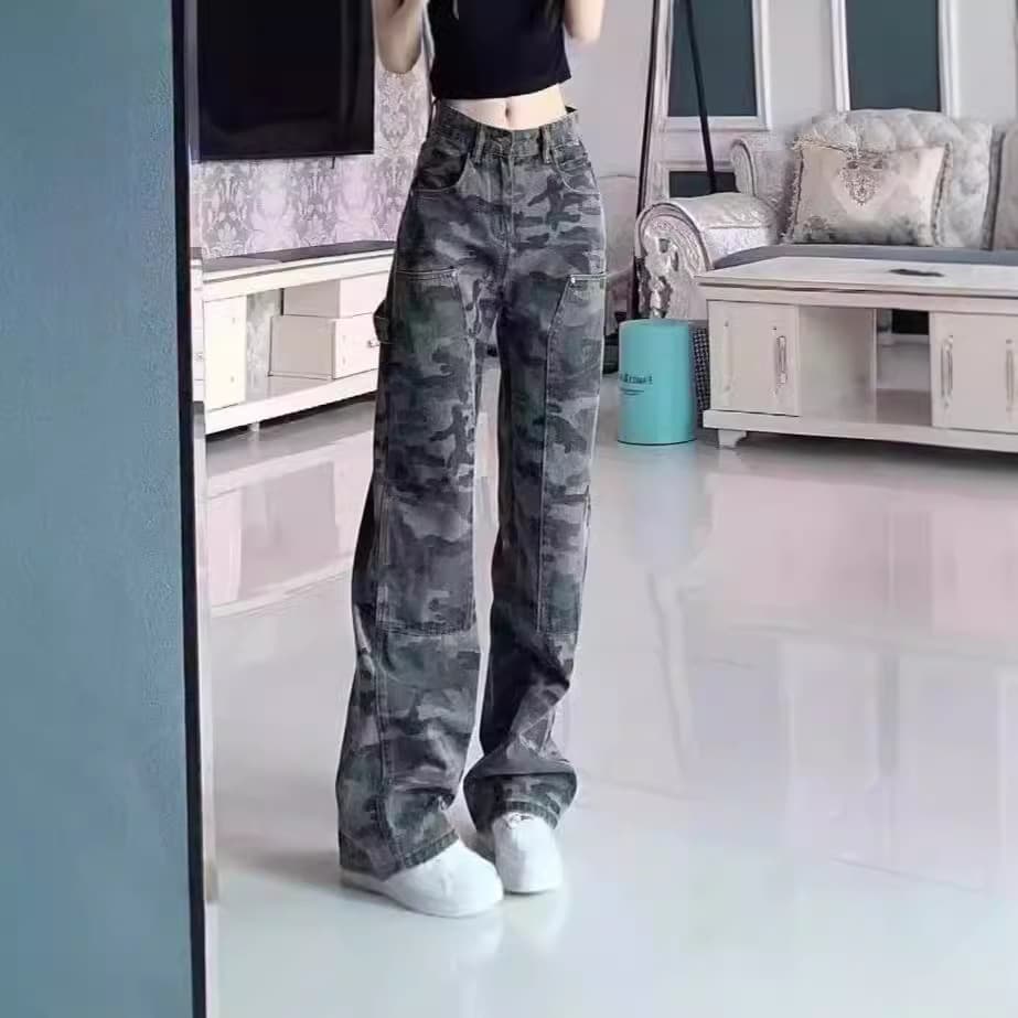 柄 パンツ レトロミリタリーデニム柄パンツ