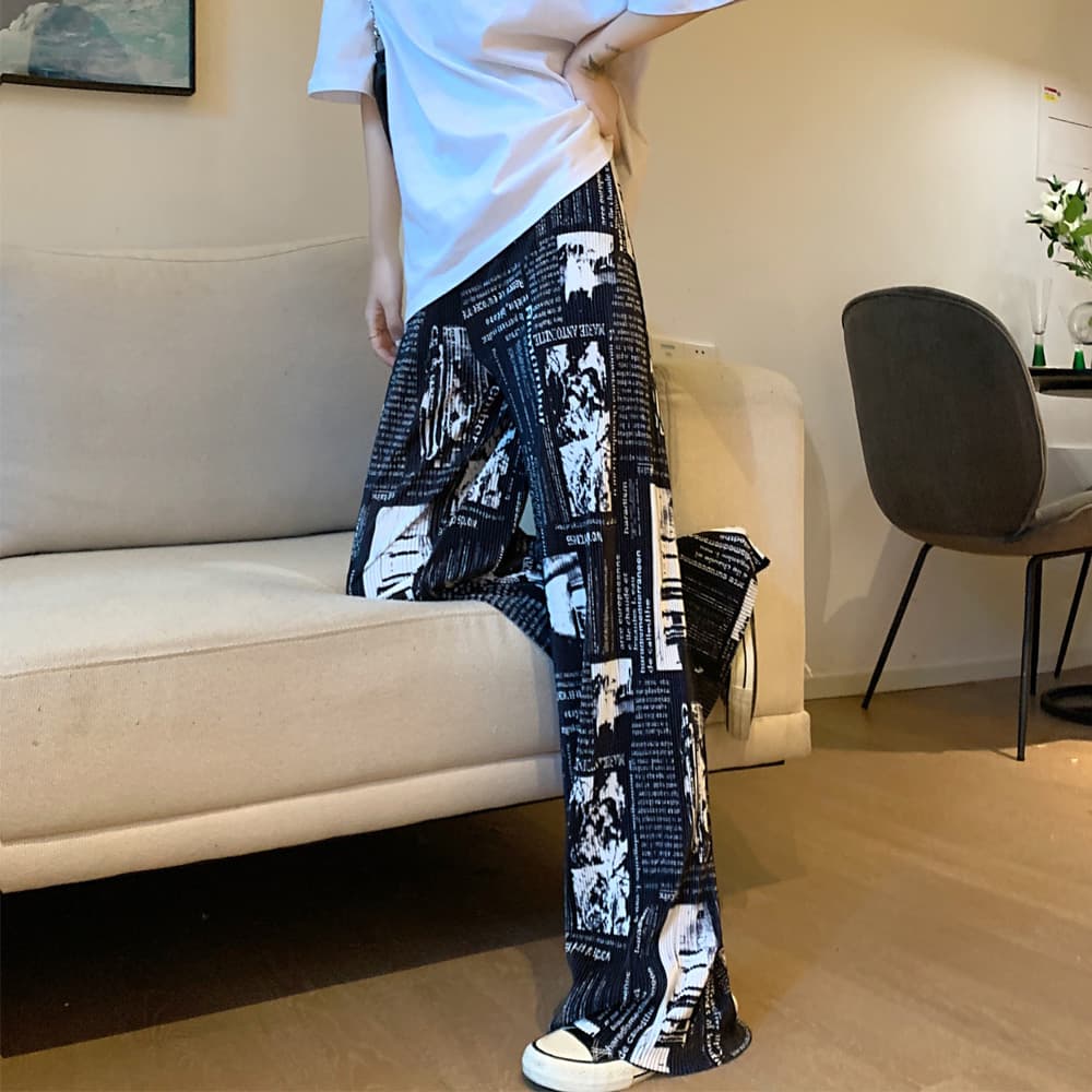 柄 パンツ レオパード柄プリーツワイドパンツ夏レディース