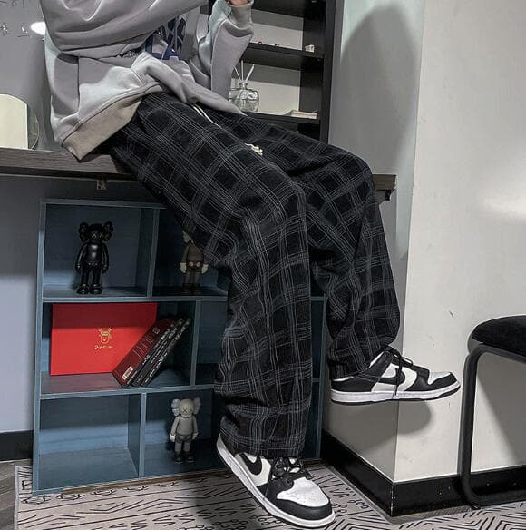 柄 パンツ 春夏メンズチェック柄パンツゆったりレトロボトムス
