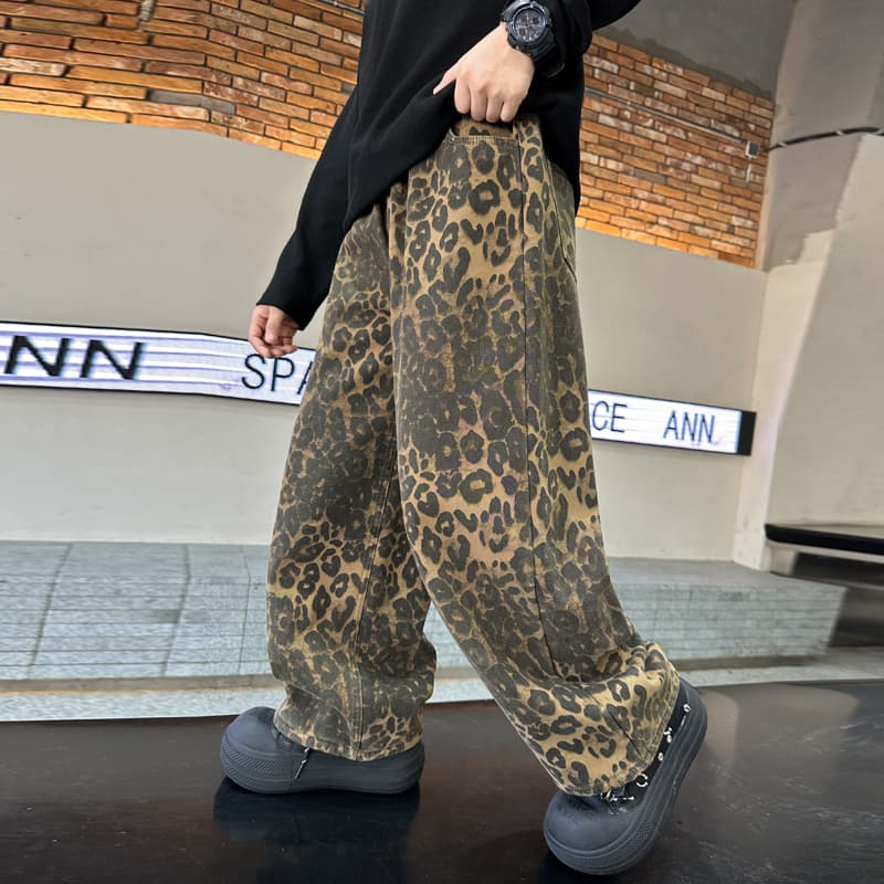 柄 パンツ もこもこ豹柄ワイドパンツ
