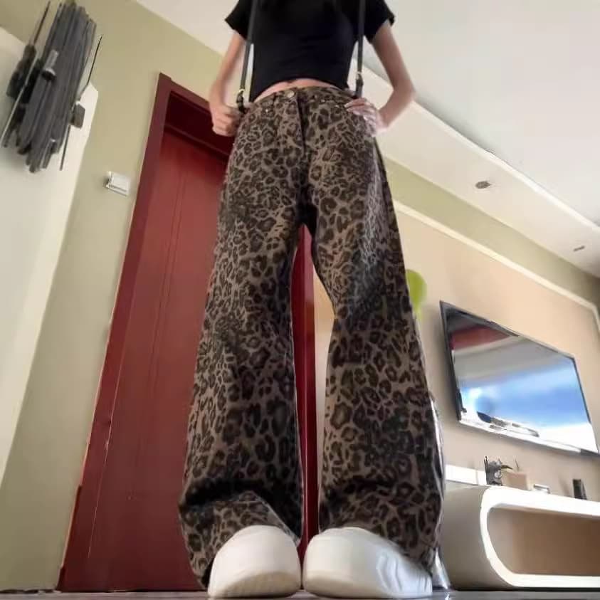 柄 パンツ リラックスヒョウ柄パンツ
