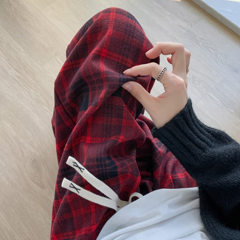 柄 パンツ やわらか チェック柄 あったかパンツ