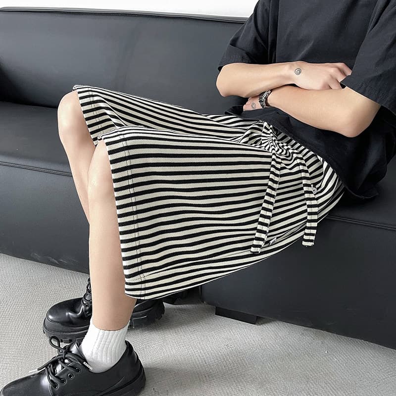 柄 パンツ 縦縞リラックスワイドパンツ