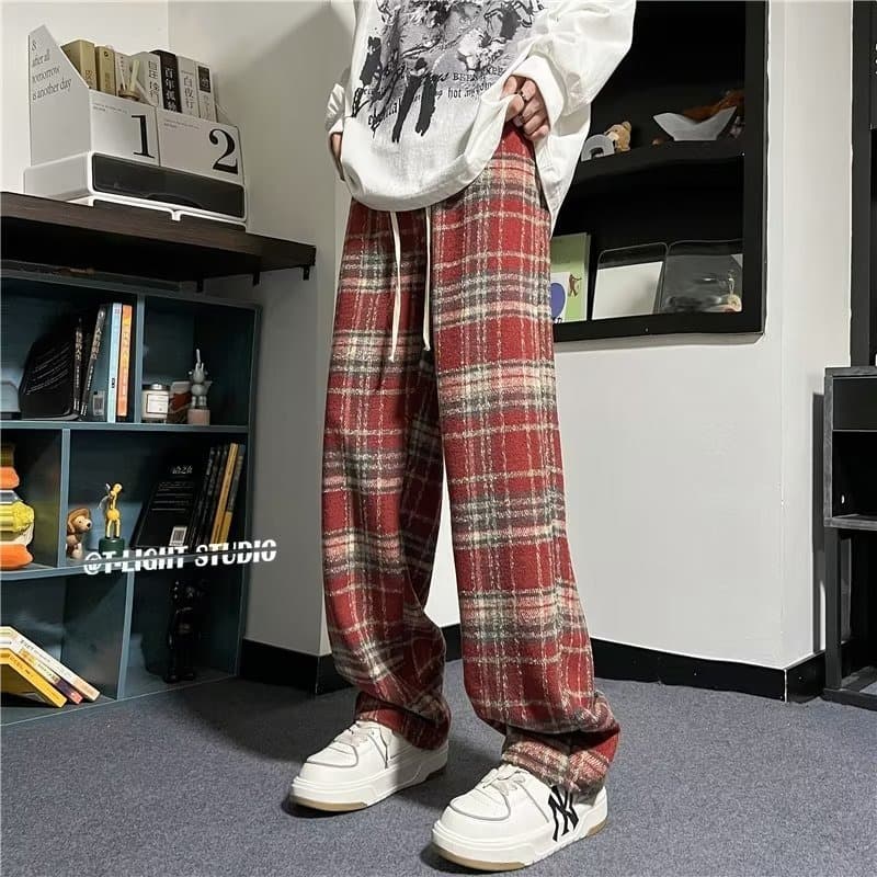 柄 パンツ もこもこチェック柄 起毛パンツ