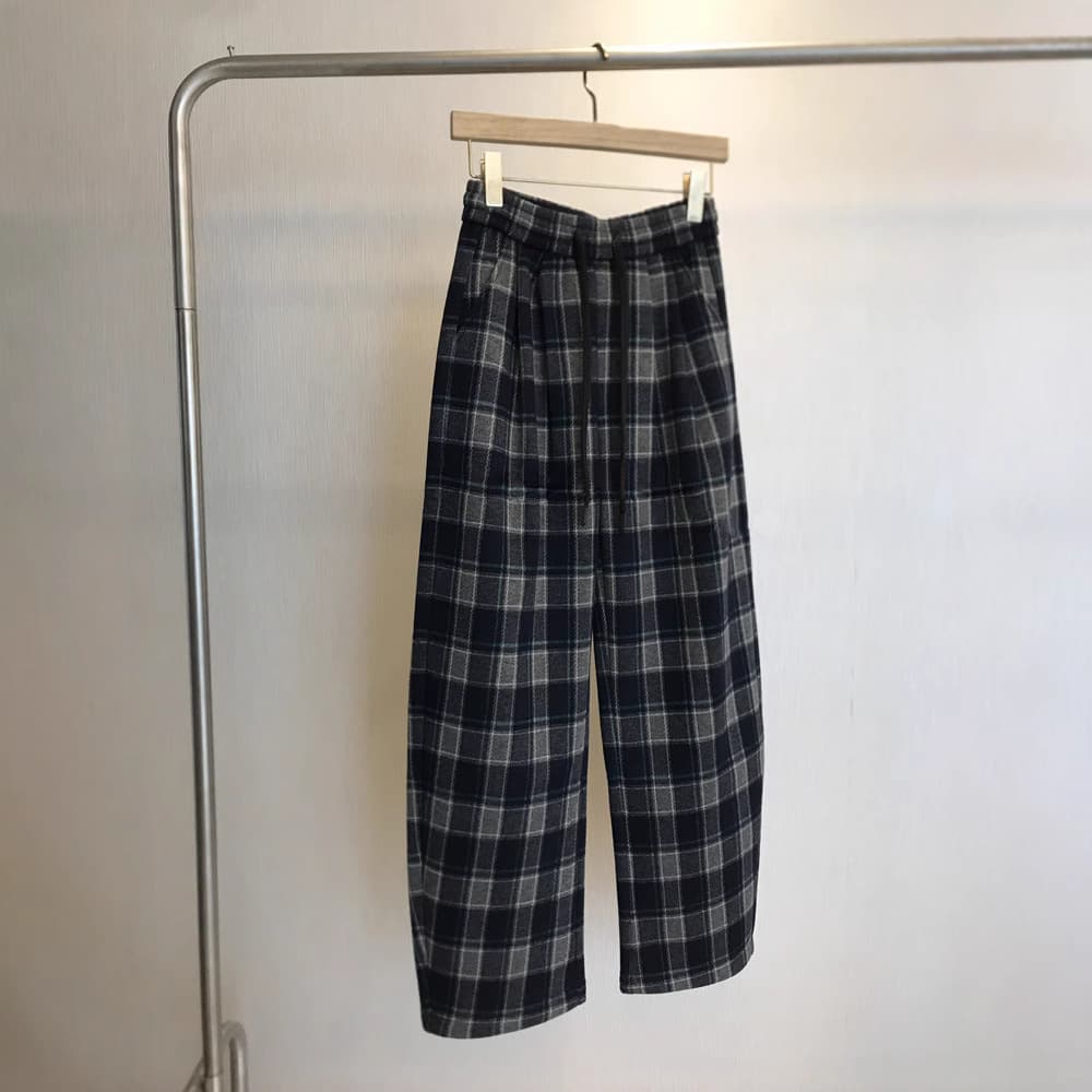 柄 パンツ もこもこ裏起毛チェックパンツ