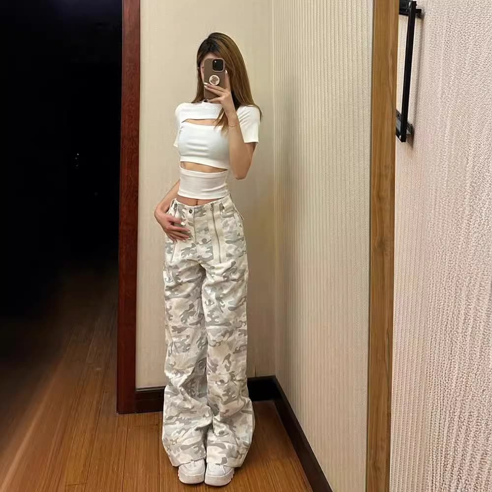 柄 パンツ マルチポケット迷彩カーゴパンツ
