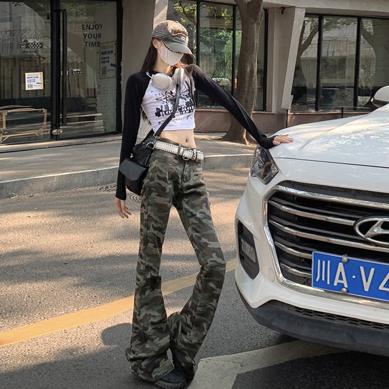 柄 パンツ 復刻ミリタリーフレア迷彩パンツ