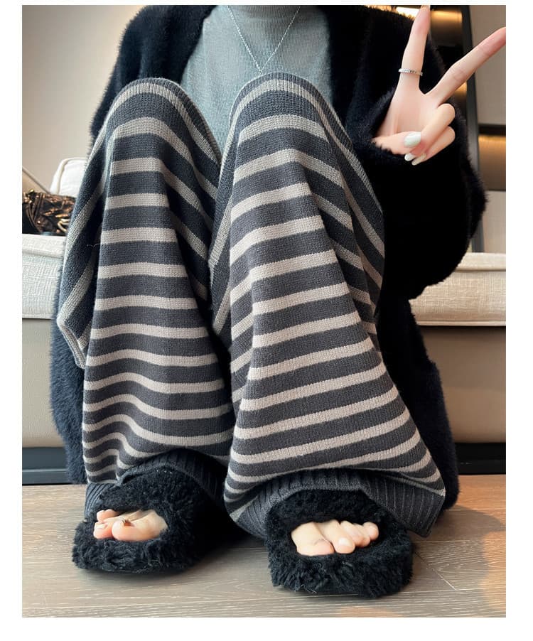 柄 パンツ シンプルリラックス ボーダーニットパンツ