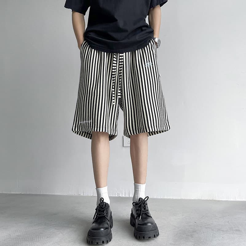 柄 パンツ 縦縞リラックスワイドパンツ