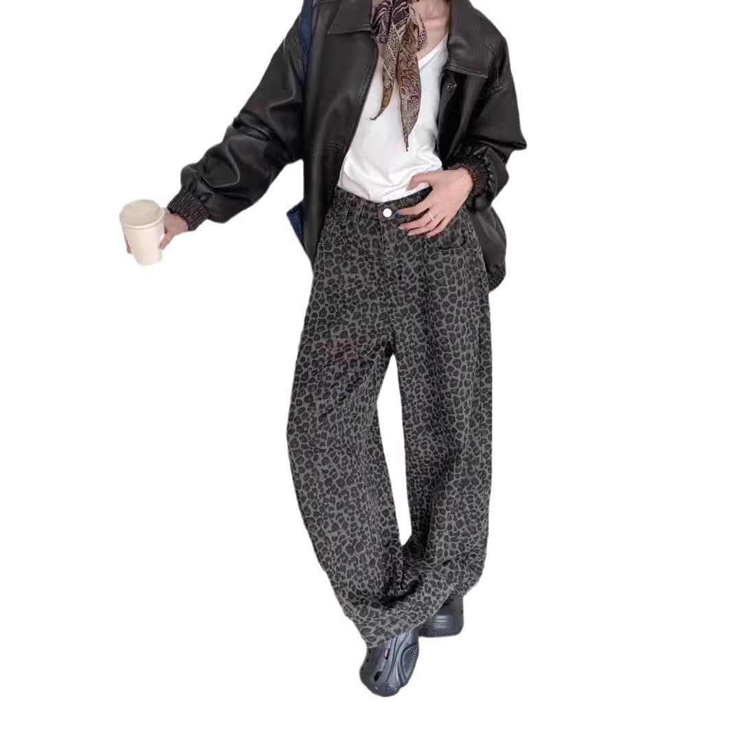 柄 パンツ しなやかヒョウ柄ワイドパンツ