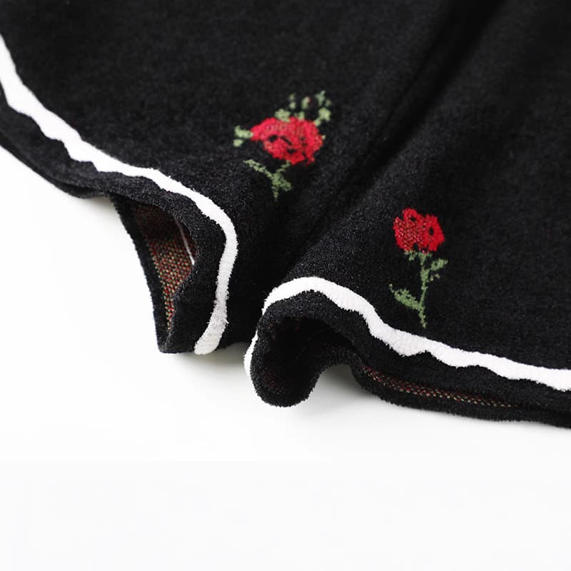 柄 パンツ ローズ刺繍 リボンパンツ