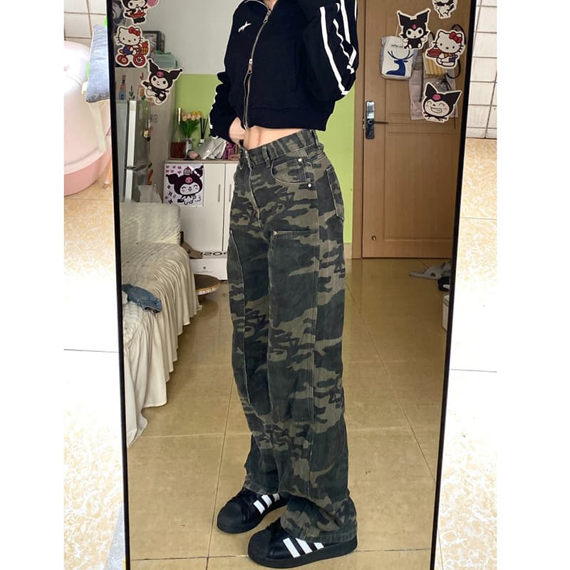 柄 パンツ ワイドシルエット迷彩カーゴパンツ
