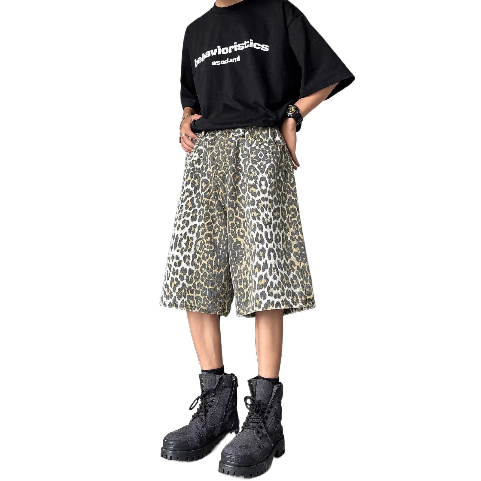 柄 パンツ モダンヒョウがら ワイドクロップドパンツ