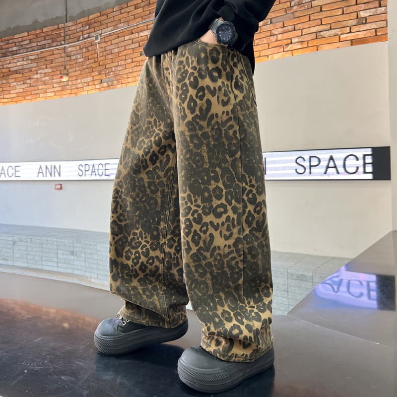 柄 パンツ もこもこ豹柄ワイドパンツ