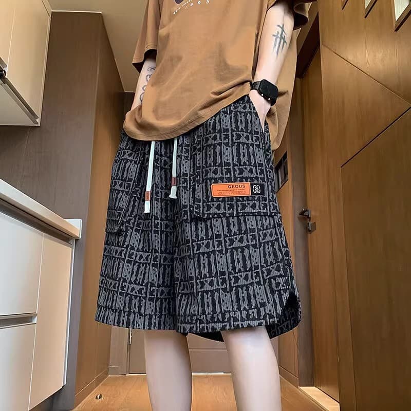 柄 パンツ 幾何学迷路ペイズリーハーフパンツ