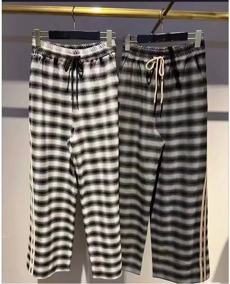 柄 パンツ ゆったりチェック柄パンツ