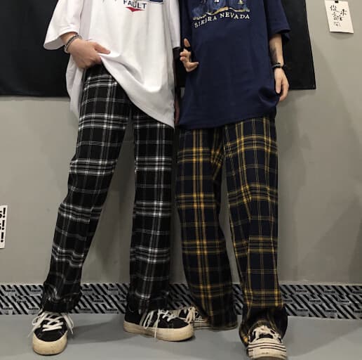 柄 パンツ レトロチェック柄パンツ 男女兼用ボトムス