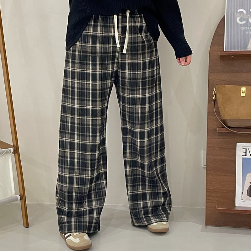 柄 パンツ シンプル ゆったり チェック柄パンツ