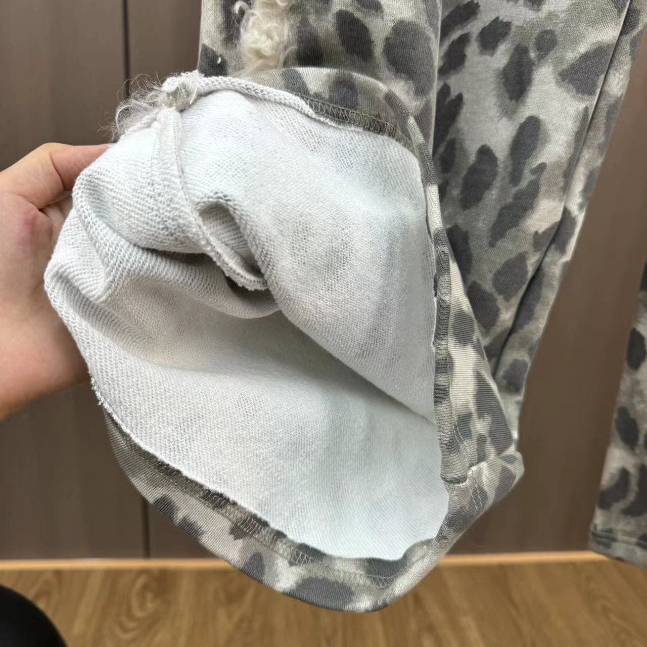 柄 パンツ ふわもこ裾フリンジ ひょう柄パンツ