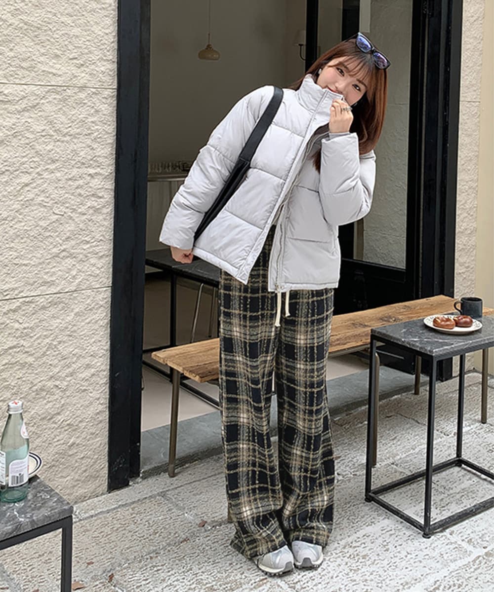 柄 パンツ チェック柄ワイドパンツ レディース ゆったり起毛