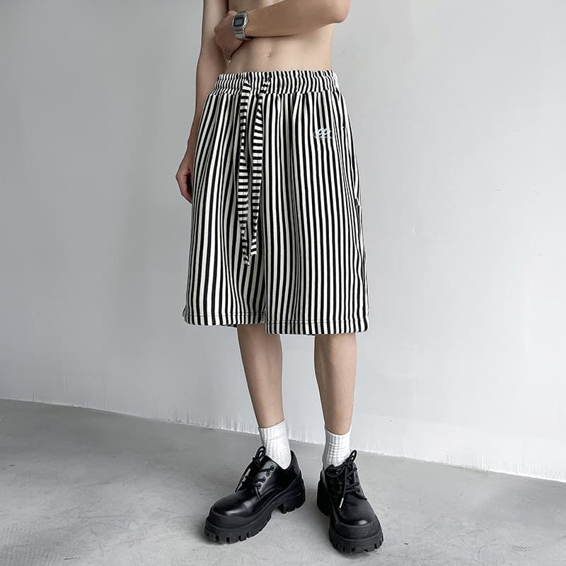 柄 パンツ 縦縞リラックスワイドパンツ