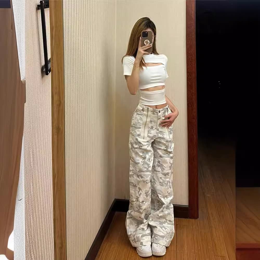 柄 パンツ マルチポケット迷彩カーゴパンツ