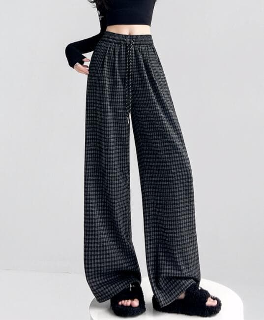 柄 パンツ レディース チェック柄 ワイドパンツ ゆったりシルエット