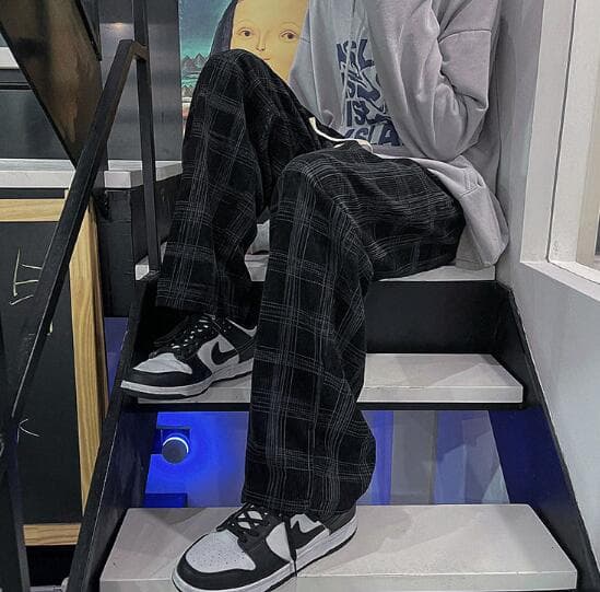 柄 パンツ 春夏メンズチェック柄パンツゆったりレトロボトムス