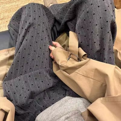 柄 パンツ 格子水玉モダンワイドパンツ