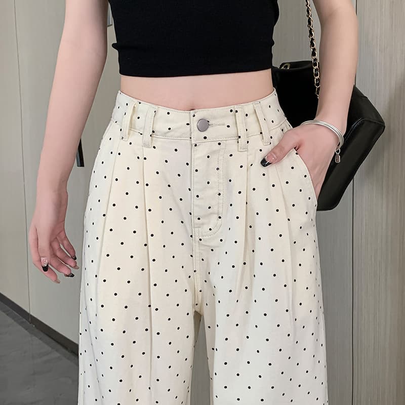 柄 パンツ ドット柄ゆったりウエストパンツ
