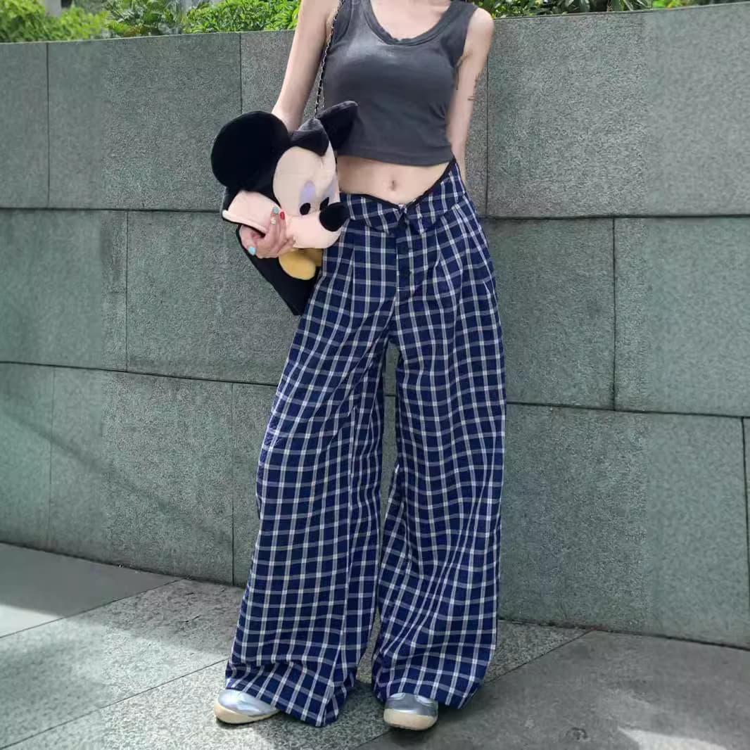 柄 パンツ ゆったりチェックワイドパンツ