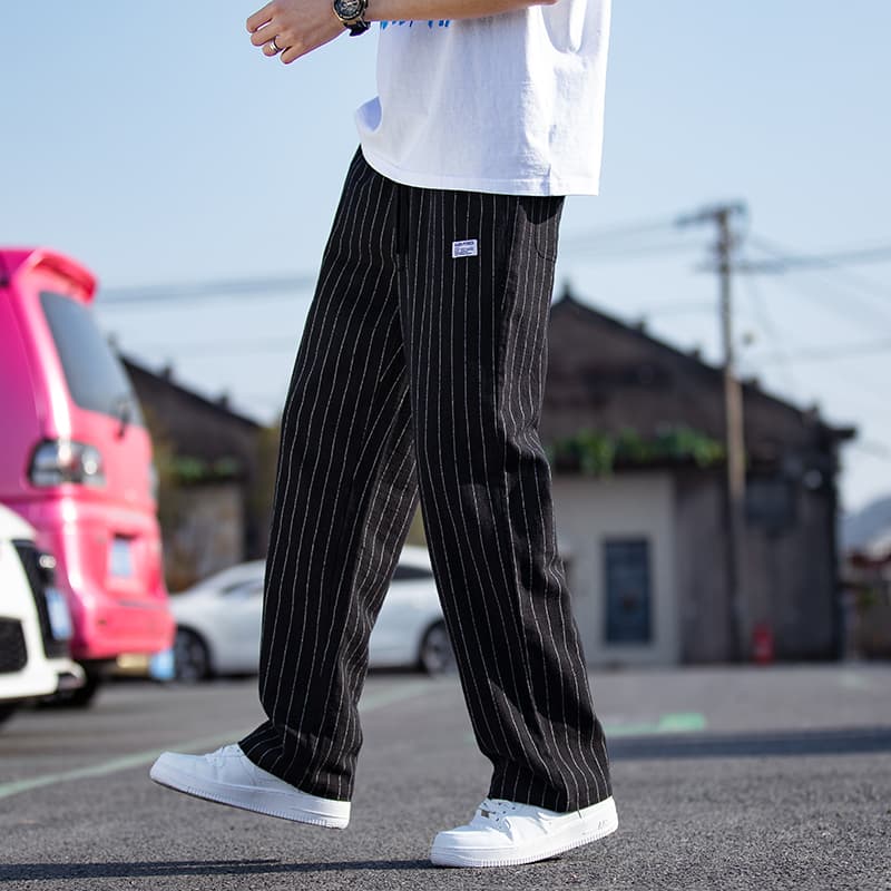 柄 パンツ クラシック縦ライン ワイドパンツ