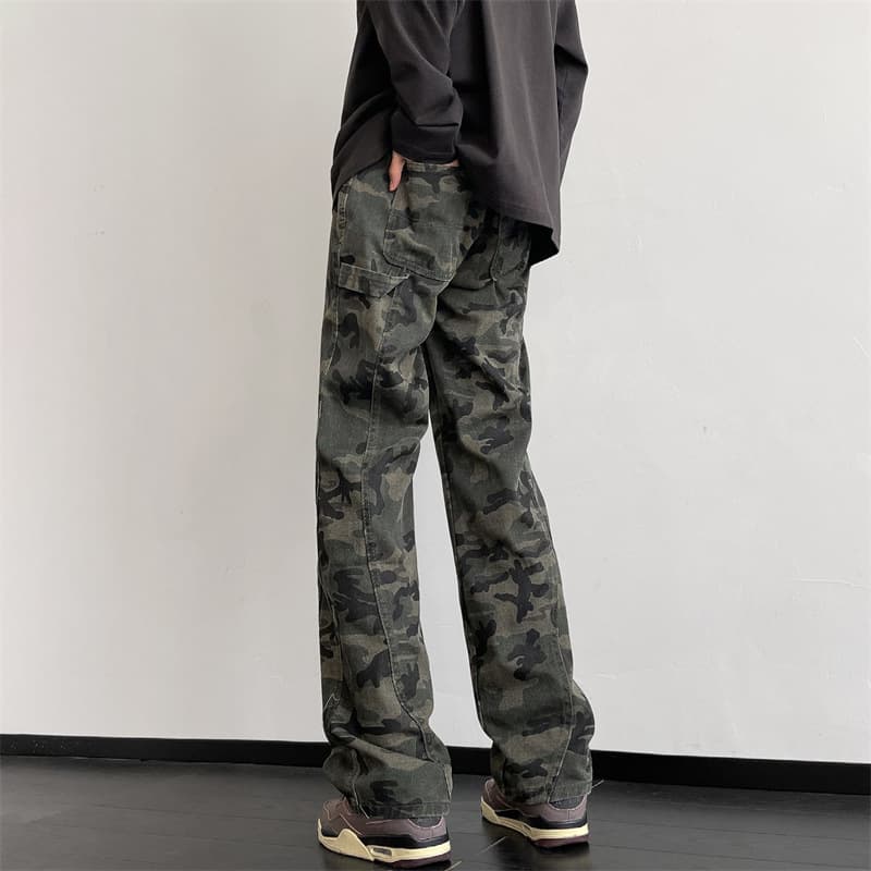 柄 パンツ ミリタリースタイル ストレートワイドパンツ