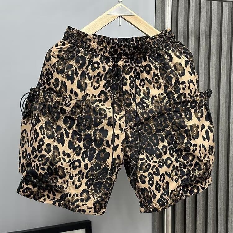 柄 パンツ アート豹柄デザインカーゴショートパンツ