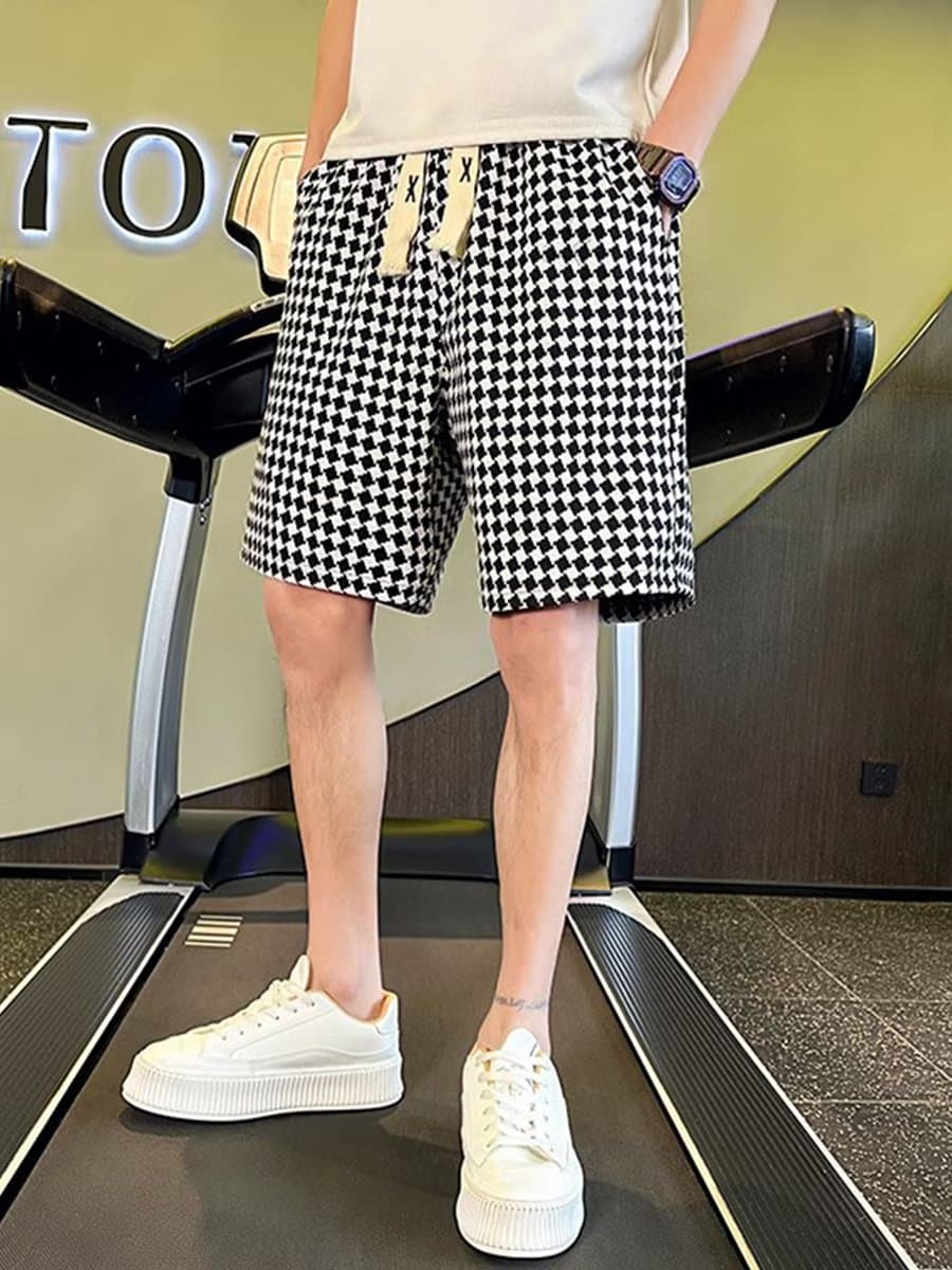 柄 パンツ 市松模様ゆったりショートパンツ