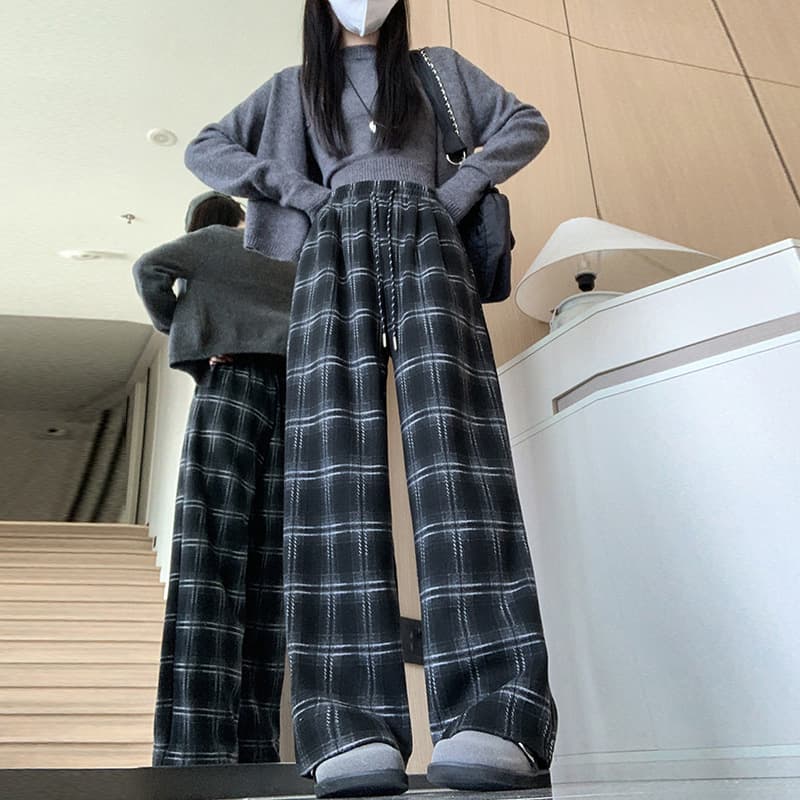 柄 パンツ ぬくもり格子柄パンツ