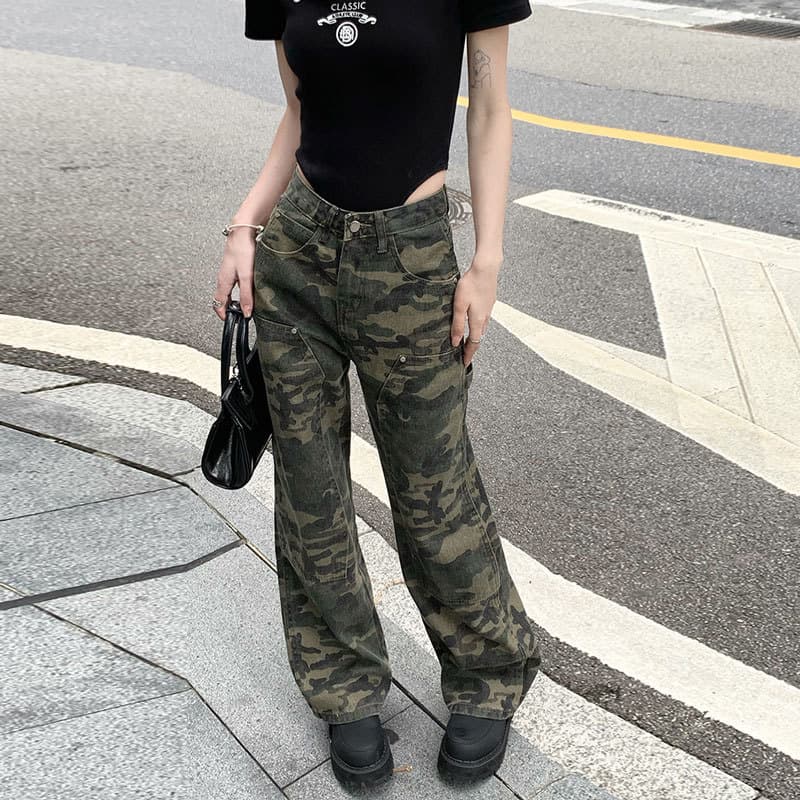 柄 パンツ メリハリデニム迷彩パンツ