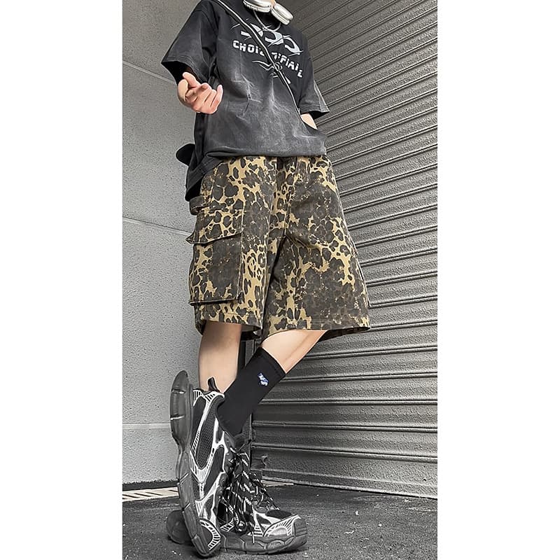 柄 パンツ 鼈甲柄 デザインカーゴハーフパンツ