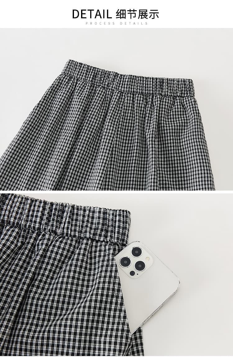柄 パンツ レース裾ギンガムチェックワイドパンツ