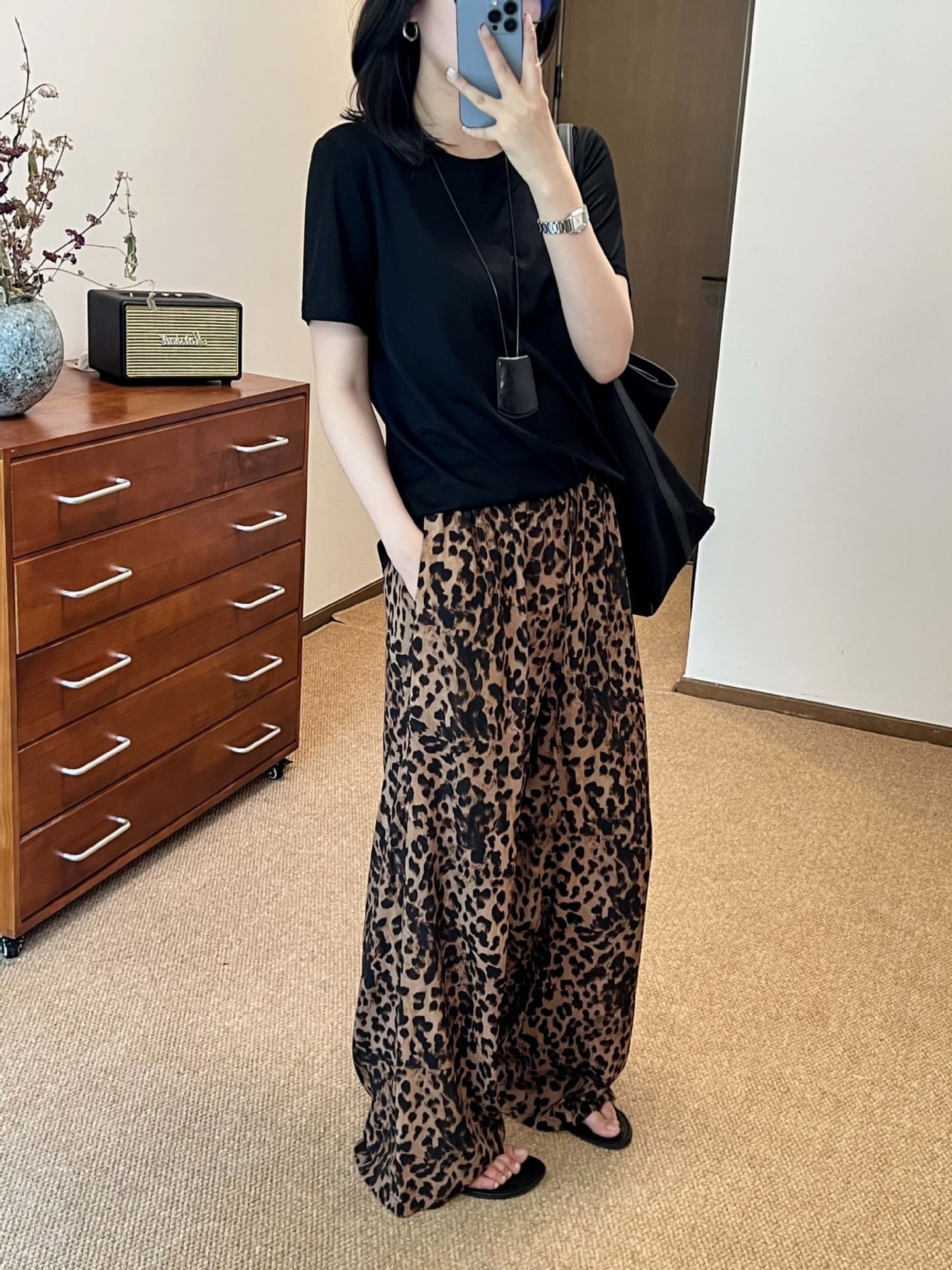 柄 パンツ ワイドシルエット 豹紋パレオ