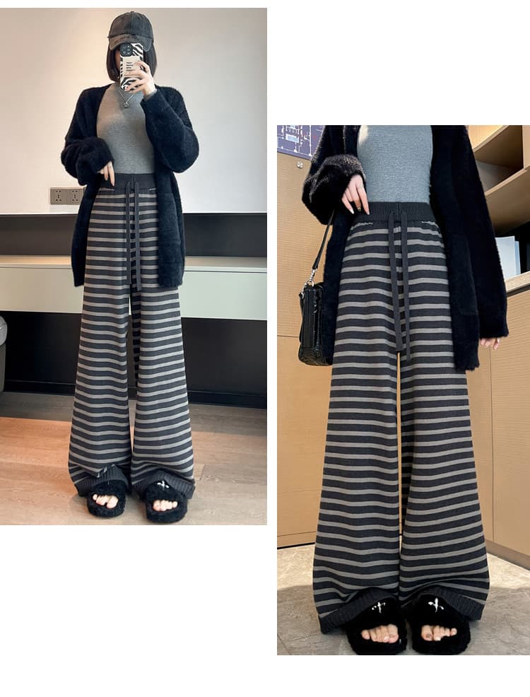 柄 パンツ シンプルリラックス ボーダーニットパンツ