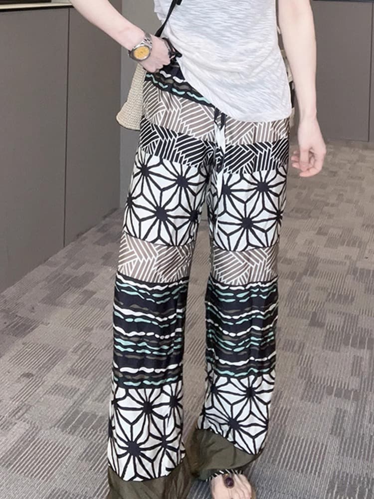 柄 パンツ 麗華模様ワイドパンツ
