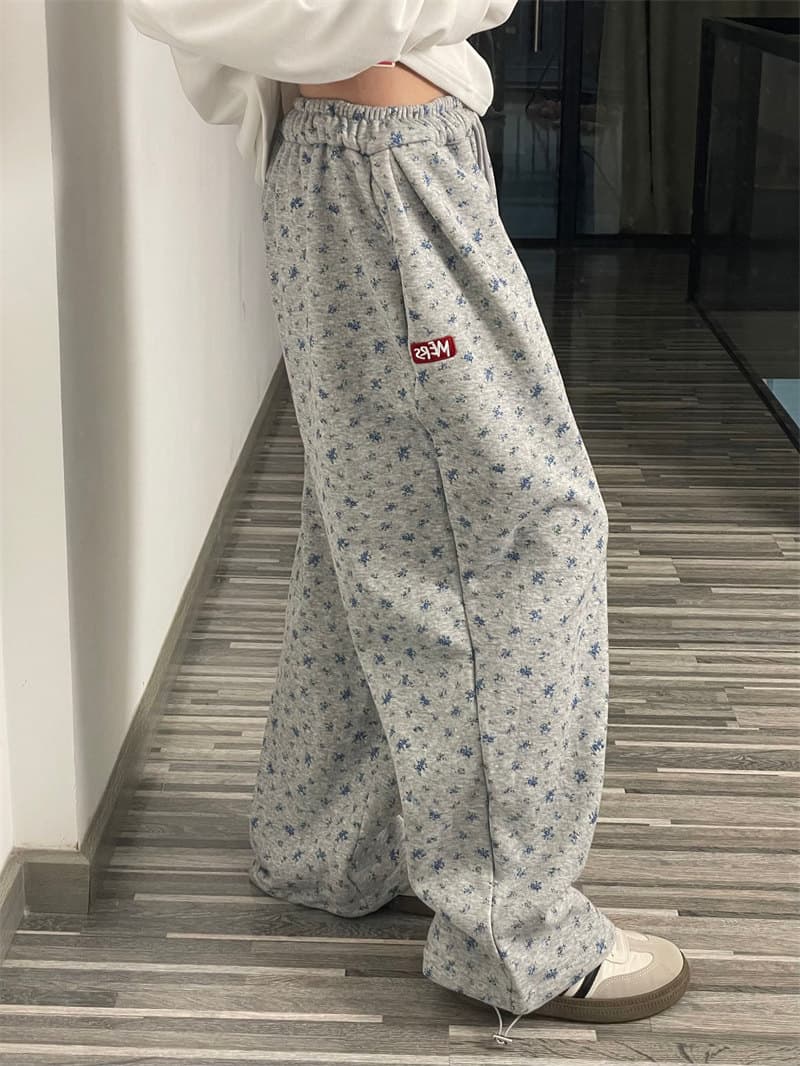 柄 パンツ 韓国風小花柄ワイドパンツゆったりおしゃれロングパンツ