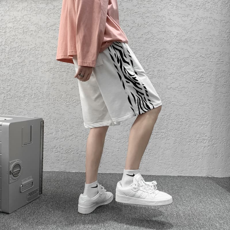 柄 パンツ ストリート系サイドゼブラ柄ハーフパンツ