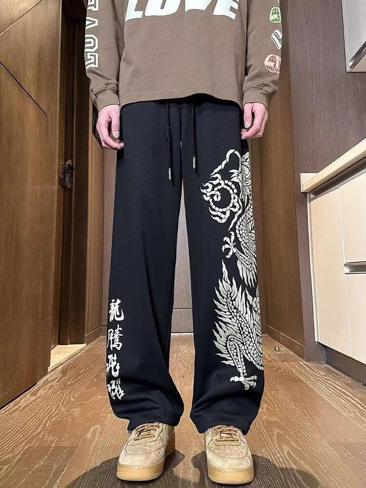 柄 パンツ 荒龍刺繍 ゆったりパンツ