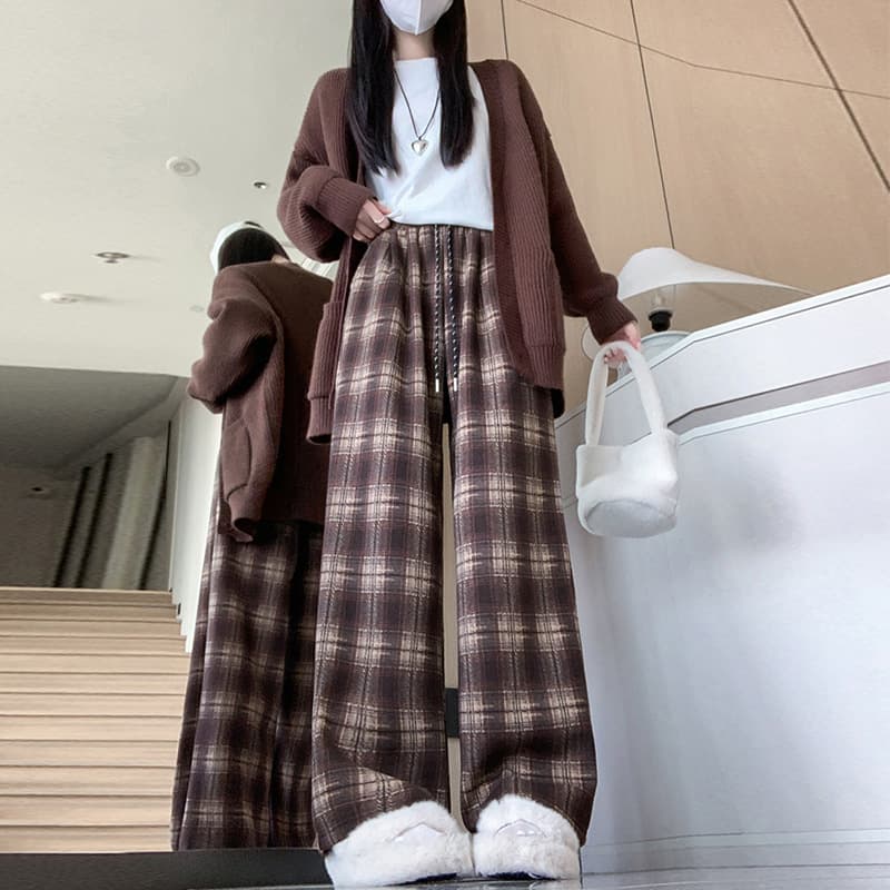柄 パンツ ぬくもり格子柄パンツ