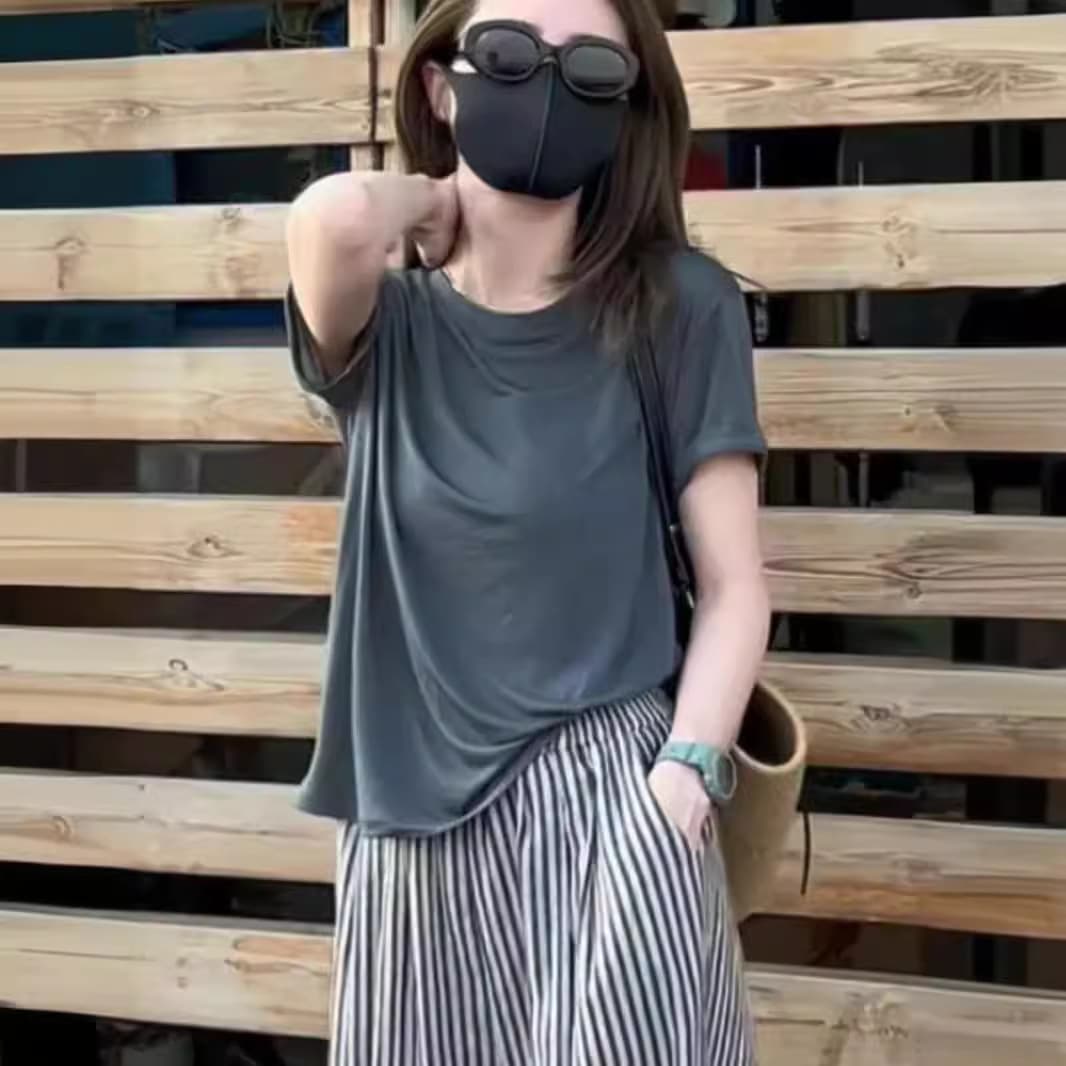 柄 パンツ 涼やかストライプワイドパンツ