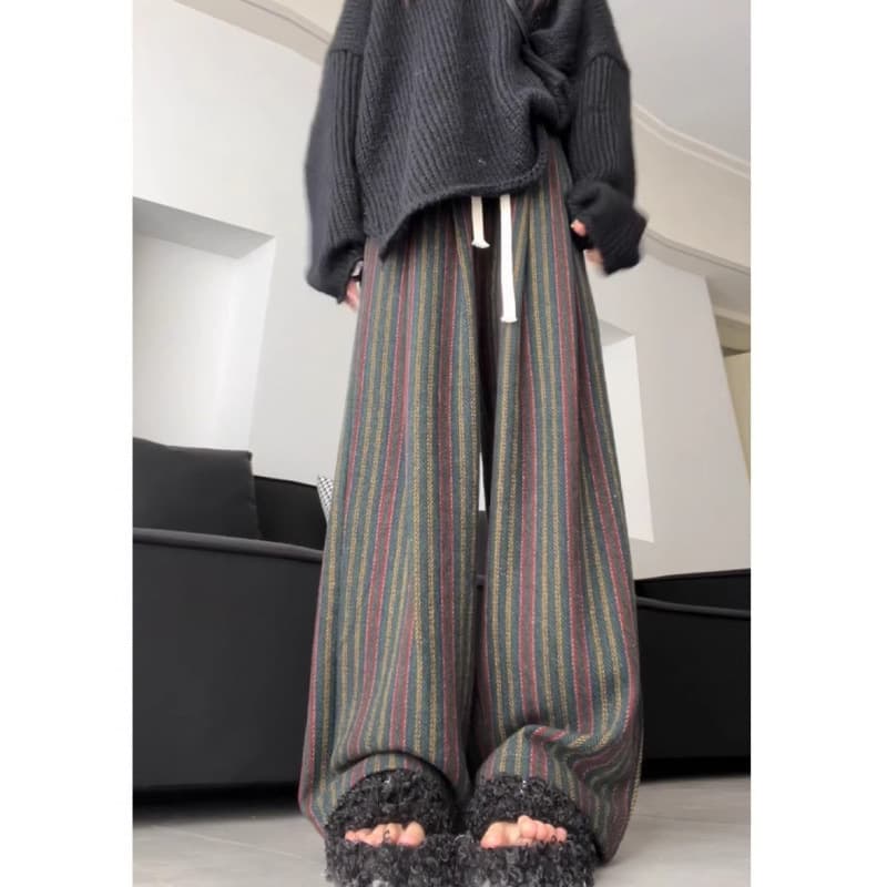 柄 パンツ こだわり織り ストライプ柄パンツ